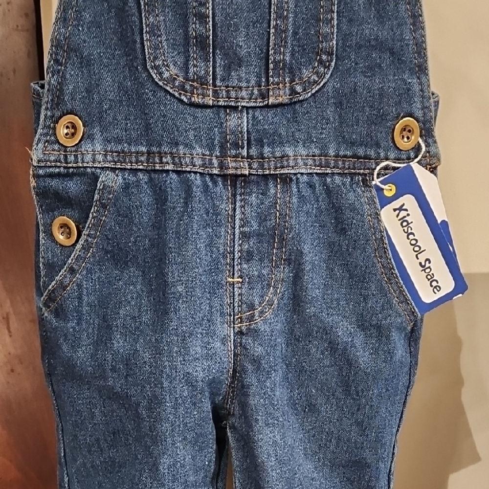 Blue Denim Overalls with Button Accents - Picture 4 of 11